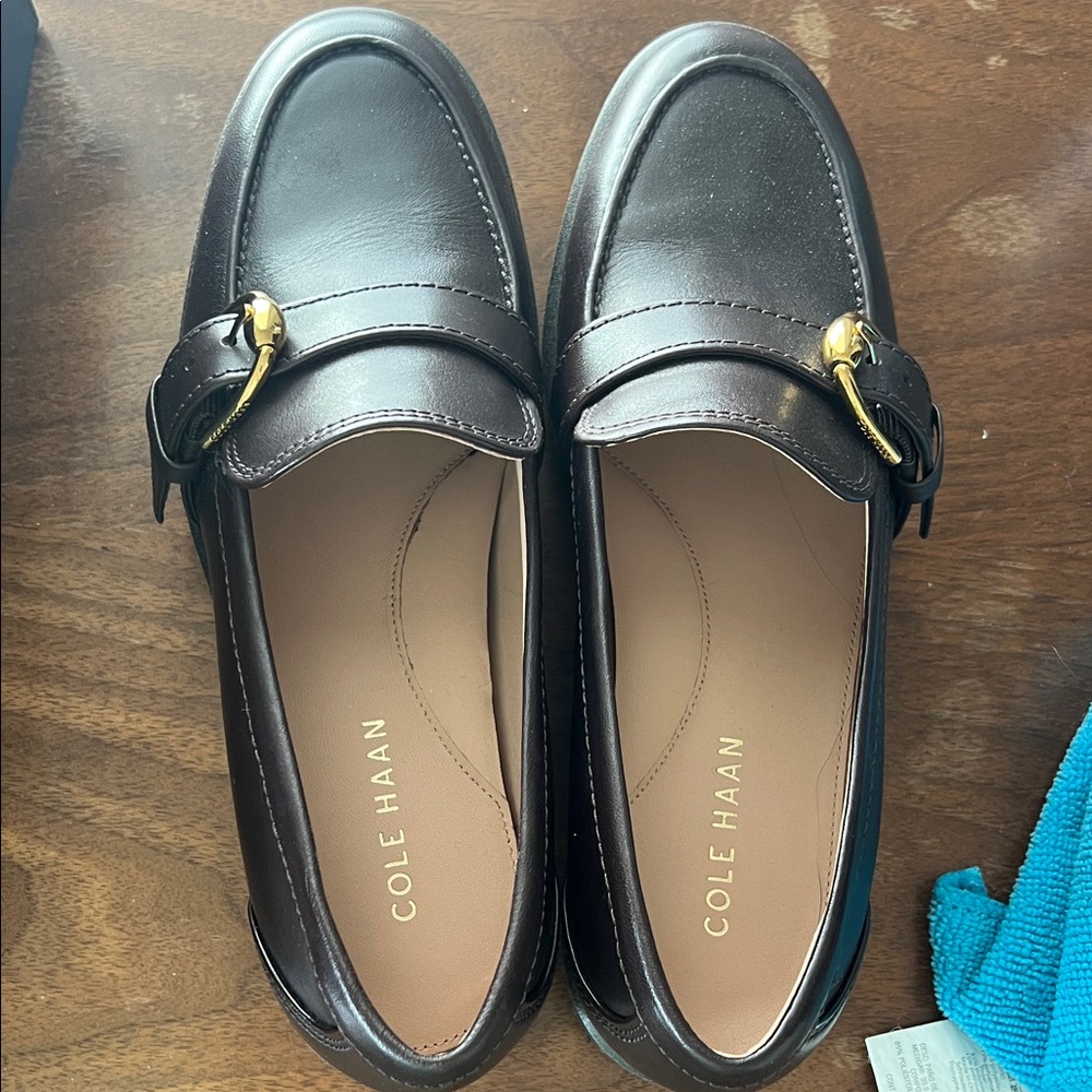 Cole Haan Women's Brown Loafers with Gold Accent